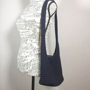 MA-DE Navy blue crochet bag shoulder or crossbody inner pocket crochet strap